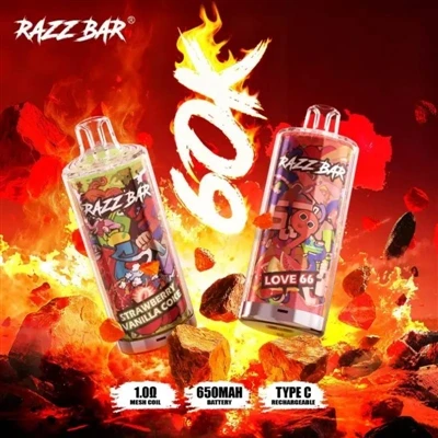 Одноразова електронна сигарета Razz Bar 60000|60 000 затяжок, найкращий вибір...